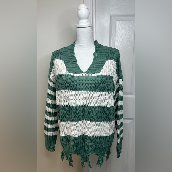 NWT CROCHETED DOLMAN SLEEVE SWEATER STRIPED - Picture 1 of 9